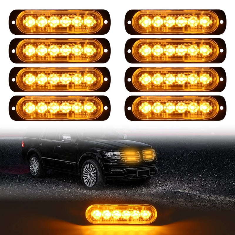 DIBMS LED Strobe Warning Lights, 8x Amber Yellow LED Strobe Warning Emergency Flashing Light Caution Construction Hazard Light Bar For Car Truck Van Off Road Vehicle ATV SUV Surface Mount - Image 1
